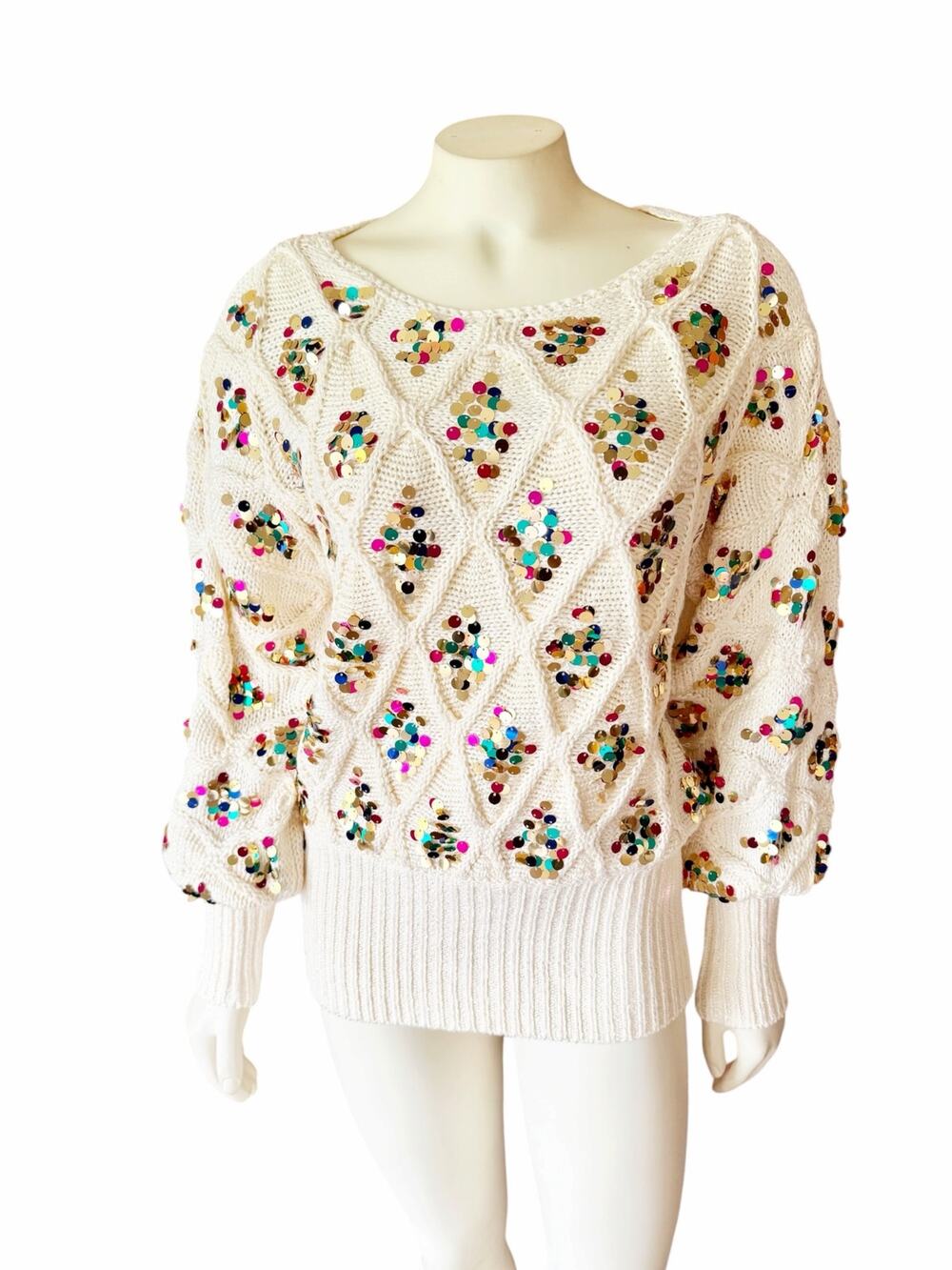 Anthropologie Lara Sequined Sweater Cream Multicolor Party New Years NWT Small